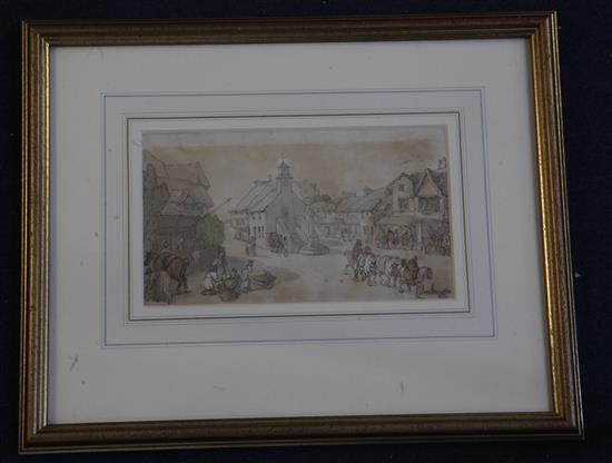 Thomas Rowlandson (1756-1827) Street scene with figures and horses 5.5 x 9.25in. Provenance: Richard Ivor Watercolours